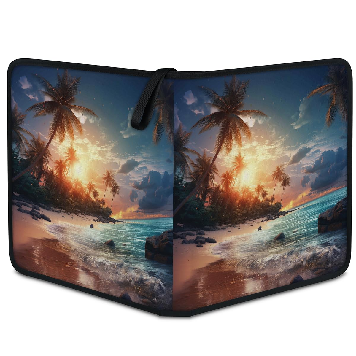Carpeta para tarjetas de intercambio con 4 bolsillos, diseño de palmera de puesta de sol, álbum de tarjetas con fundas extraíbles, impermeable, con cremallera, capacidad para 50 páginas y 400 tarjetas