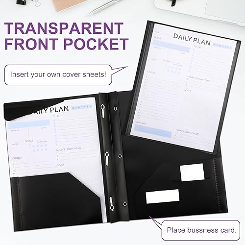 Vista 28 de Tenceur Paquete de 48 carpetas de plástico con 3 puntas, carpetas resistentes a granel con bolsillos frontales transparentes y ranuras para tarjetas