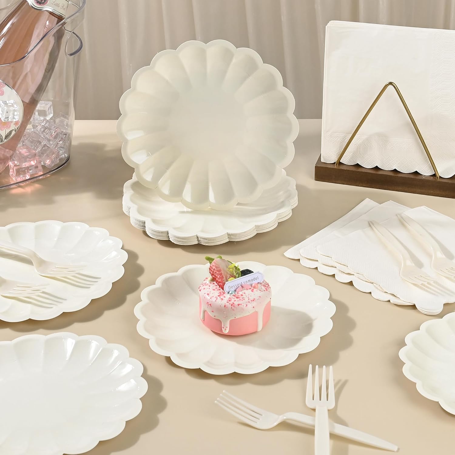 75 Pcs Ivory Paper Plates and Napkins, Tableware Set Serve for 25 Guests image 3