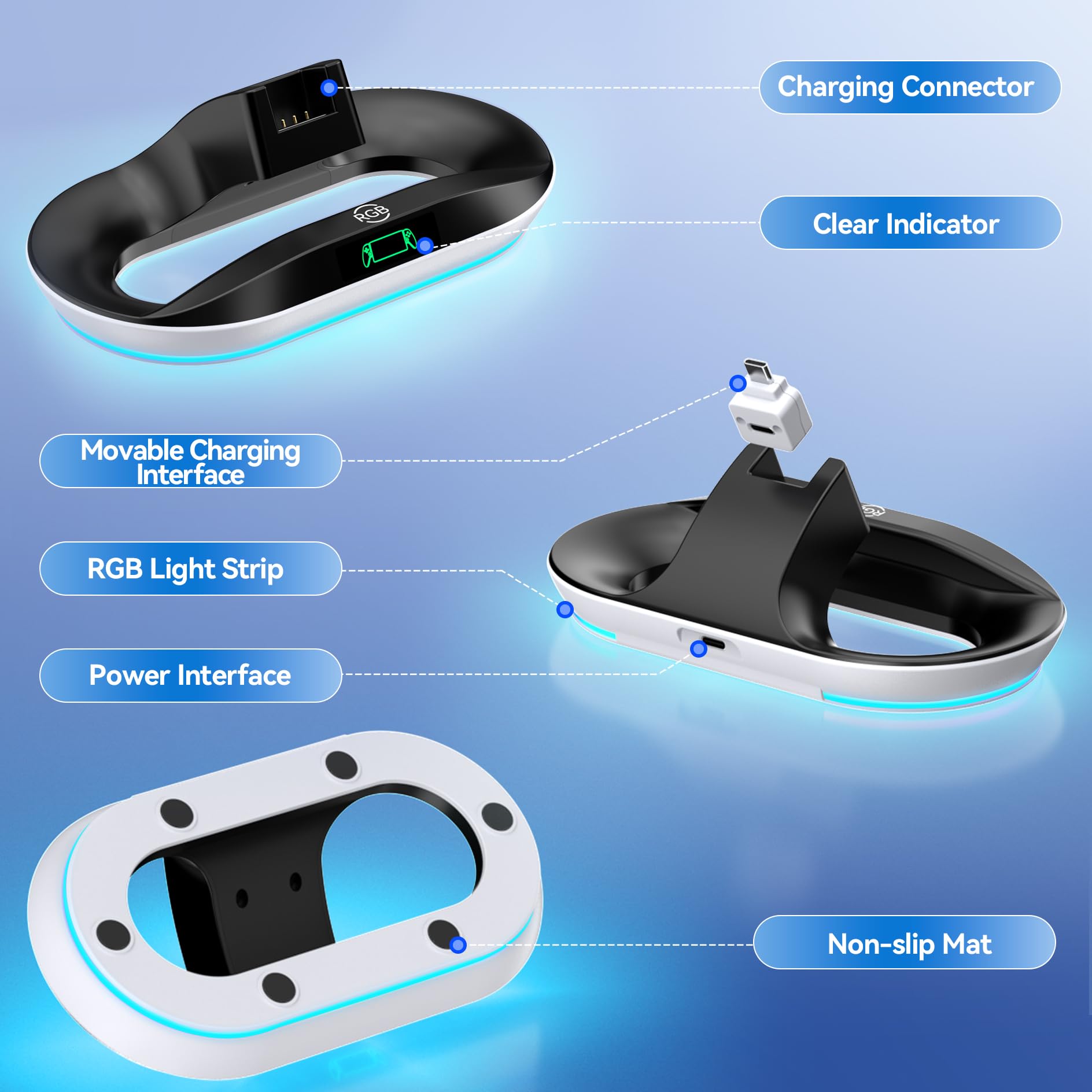Support de Charge pour Lecteur à Distance PS Portal, Station de Charge Portable PS avec 9 Modes LED, Chargeur de Support PS, Station d’Accueil Portal avec Connecteur Magnétique, Socle Portable PS
