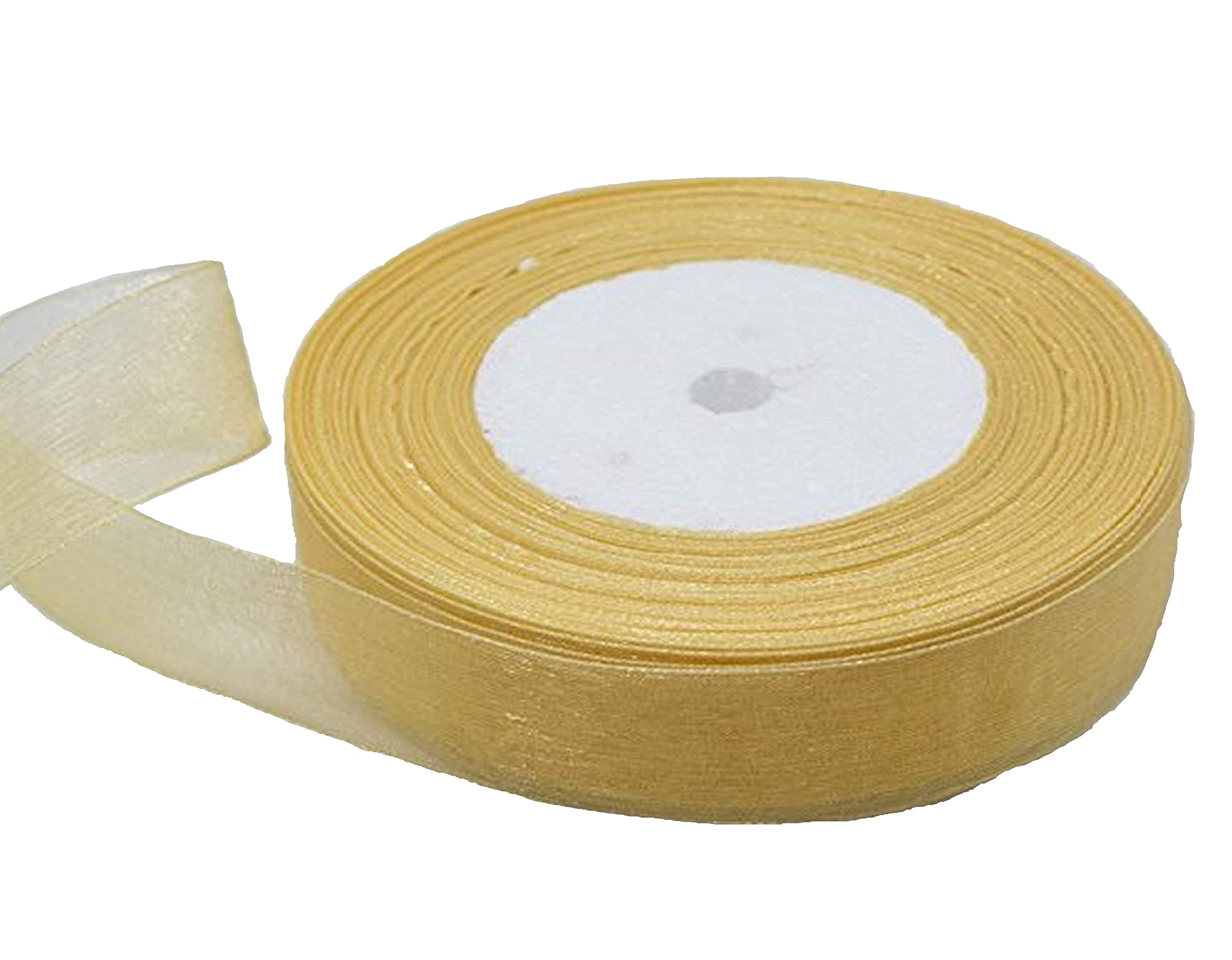 Gcs London Gold 1 X 50 Yards 45 Meters Of Organza Ribbon 12Mm Gift Wrap Ribbon, Ribbons For Gift Wrapping, Christmas Ribbon, Gift Wrapping Ribbon For Crafting, Wedding Party Decor