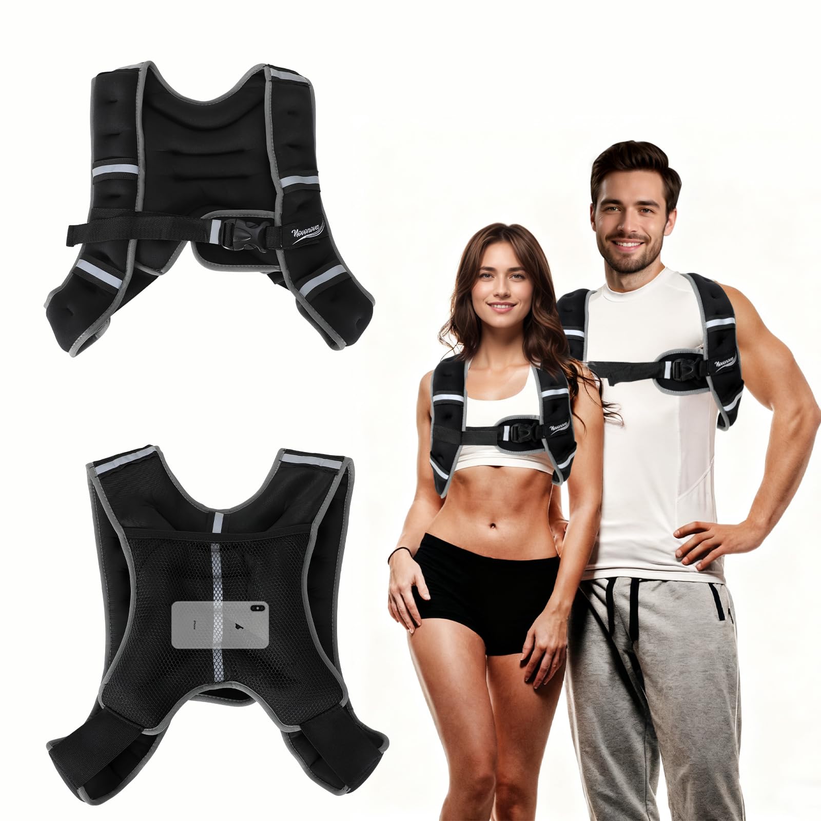 Gilet Lesté avec Bordures Réfléchissantes, Gilet Leste Équipement de Sécurité Sportive Sangles Ajustables Ergonomique, Veste Lestée Résistant, Gilet Poids Musculation 3/5/8/12KG