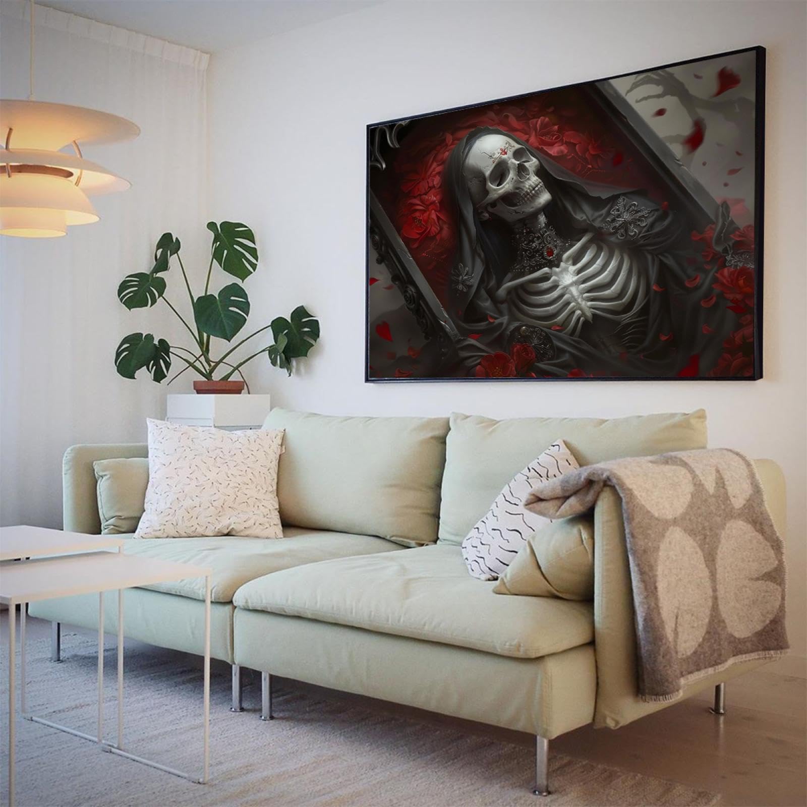 Via Vela gothique squelette toile art mural sombre romantique crâne mural affiche peinture impression Halloween images œuvre d’art pour salon décor intérieure 80x120cm avec cadre noir