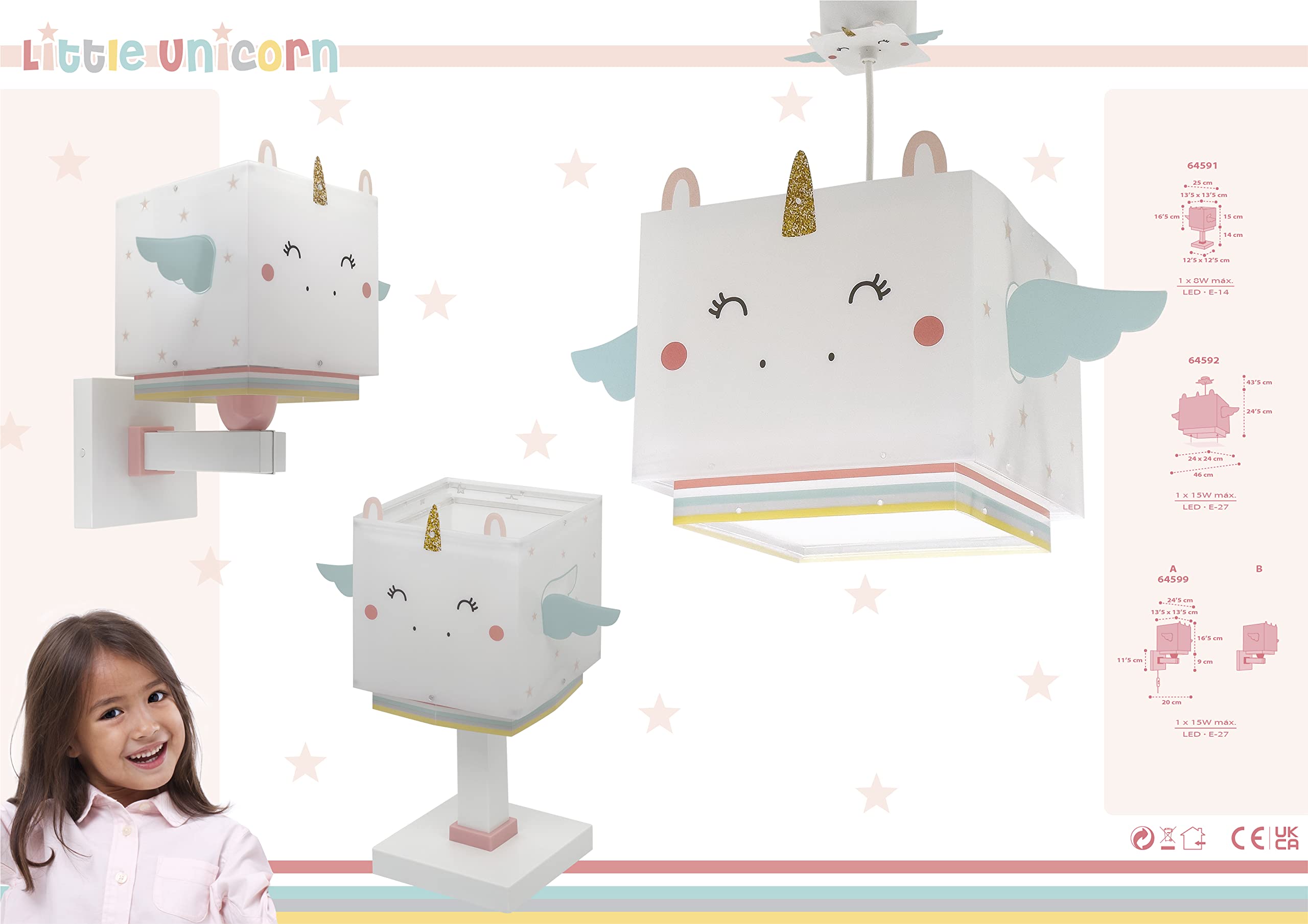 Dalber Lámpara aplique de pared infantil Unicornio, E27, 64599