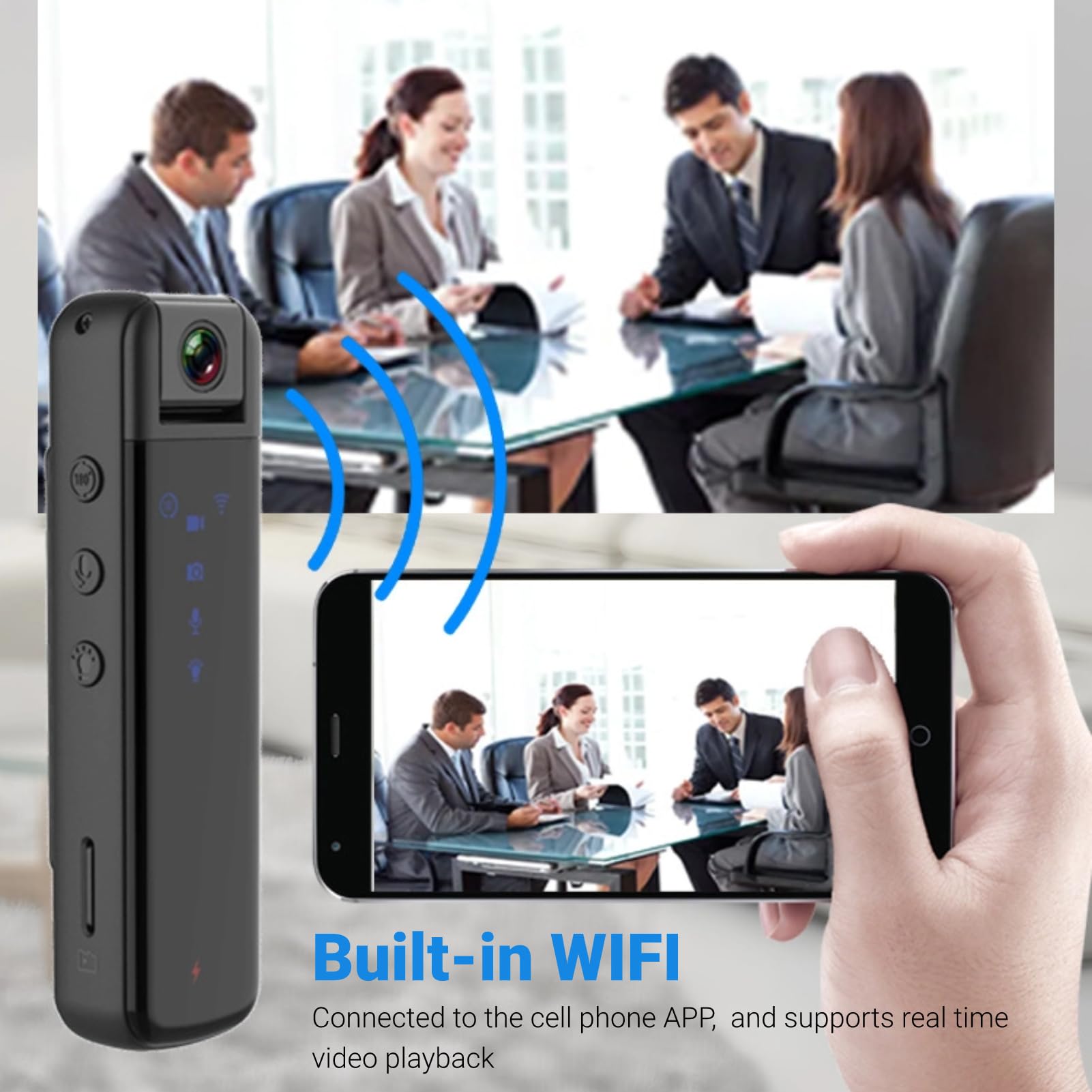 Caméra Corps HD, 1080P Infrarouge Vision Nocturne WiFi Enregistreur Vidéo Portable avec Clip Arrière, Détection de Mouvement Auto Save Action Camera avec Objectif Rotatif à 180°,