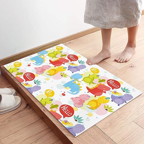 Miniatura 5 de Kitchen Rug Mats Set of 2 Piece Cartoon Cute Dinosaur Non Slip Cushioned Rug Rainbow Green Leaves Anti-Fatigue Washable Comfort Floor Mat Carpets