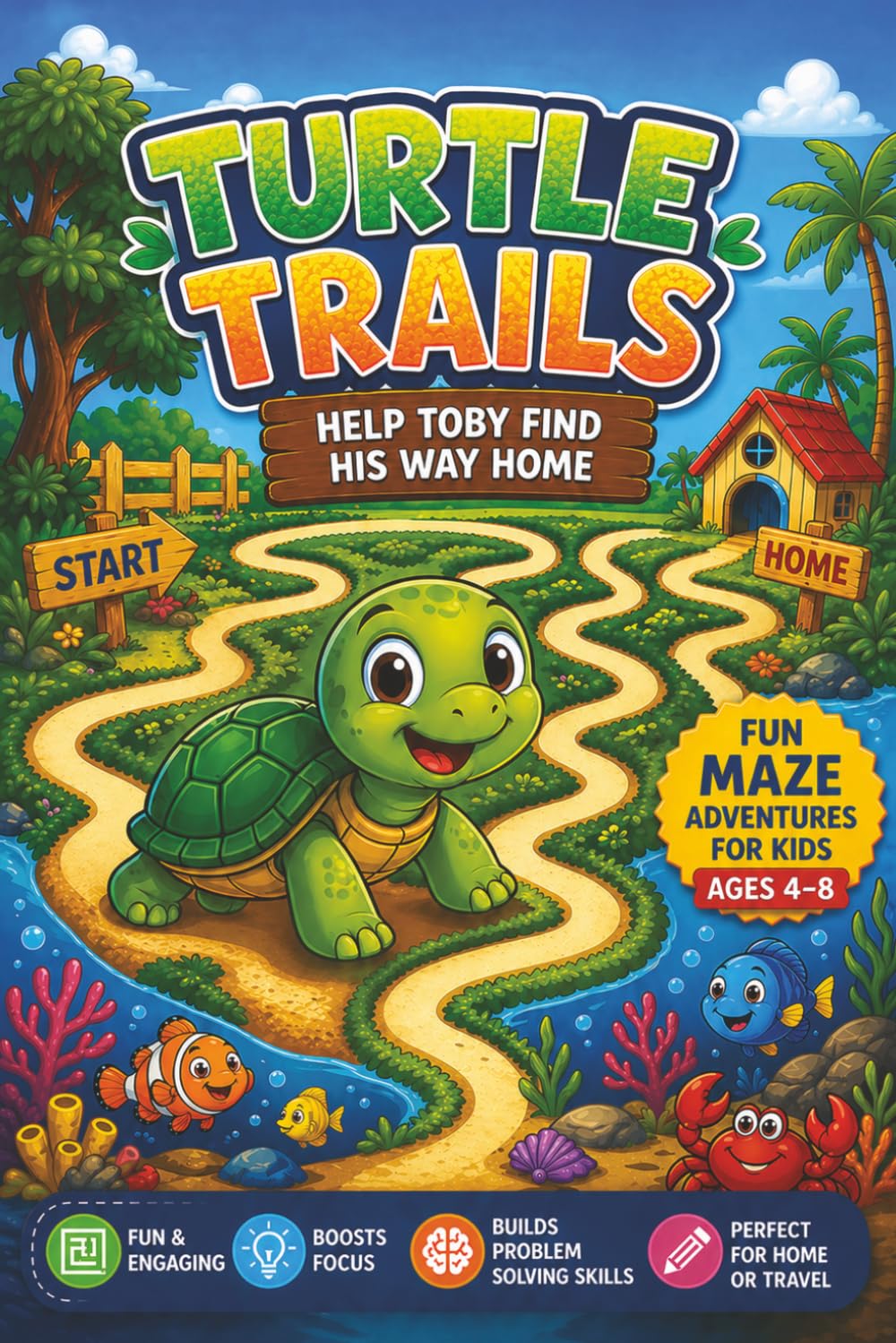 Turtle Trails : Help Toby Find His Way Home: Mazes for Kids | Solve Fun Mazes to Help a Lost Turtle Get Home | 6x9 inches | 50+ Mazes... Gift for Vacation, Holidays and Free Times