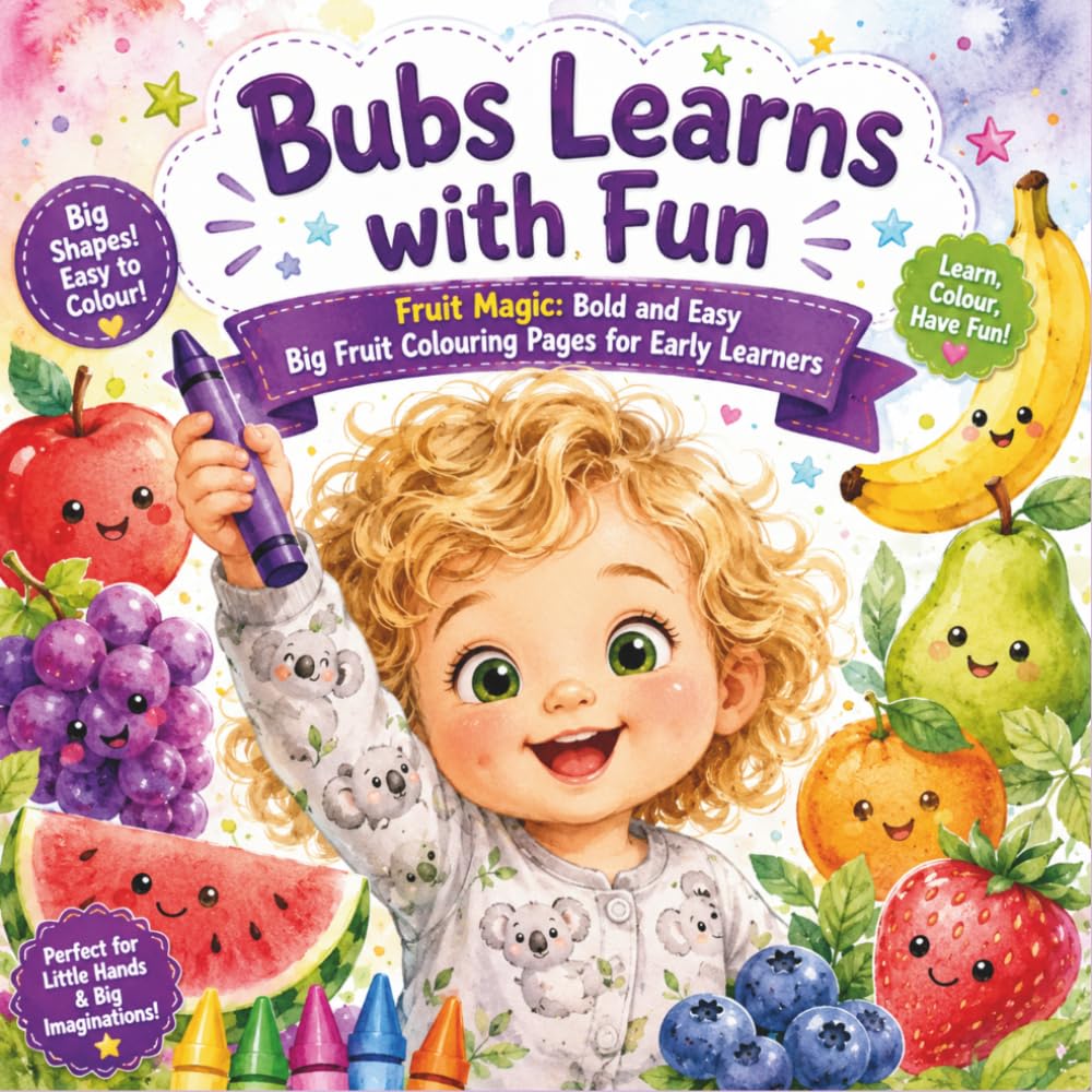Bubs Learns with Fun: Fruit Magic : Bold and Easy Big fruit Colouring Pages for Early Learners