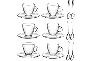 Clear Glass Espresso Cups with Saucers and Spoons