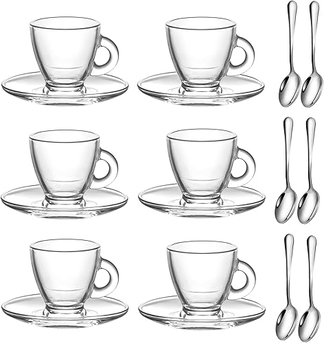 Miniatura 8 de Tazas de Espresso de Vidrio con Sauces Juego de 6, Taza Demitasse Pequeña Transparente con Cucharas de Acero Inoxidable, Apto para Lavavajillas y