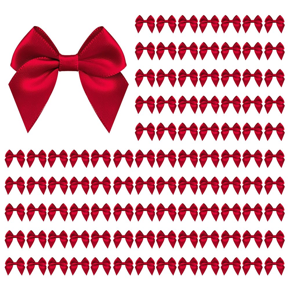 Photo 1 of 100 PCS Red Bows for Gift Wrapping, 2.75" Satin Ribbon Bows with Double-Sided Tape, Small Bows for Crafts, Bow Decor, Mini Bows Decorations for Party Baby Shower Birthday Wedding (Red)