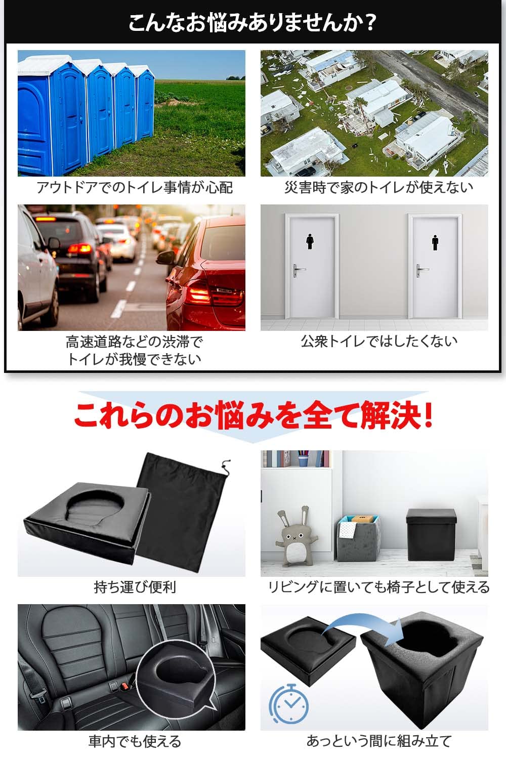 Amazon｜GLADANA 高級 ポータブルトイレ 簡易トイレ 処理袋 12枚付属 