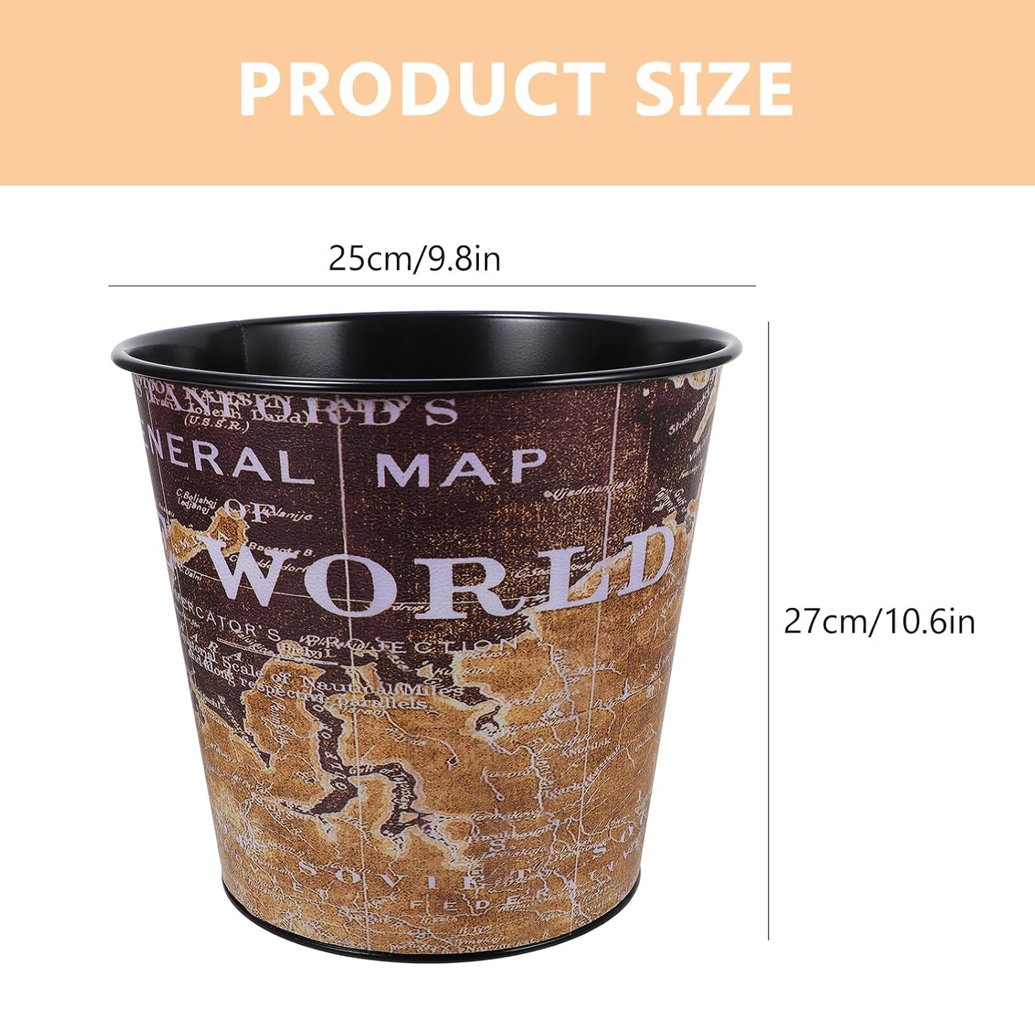 Vintage Style Iron Waste Paper Bucket, Mini Desk Trash Can Without Lid, Black European Bathroom Garbage Can for Home Storage and Organization