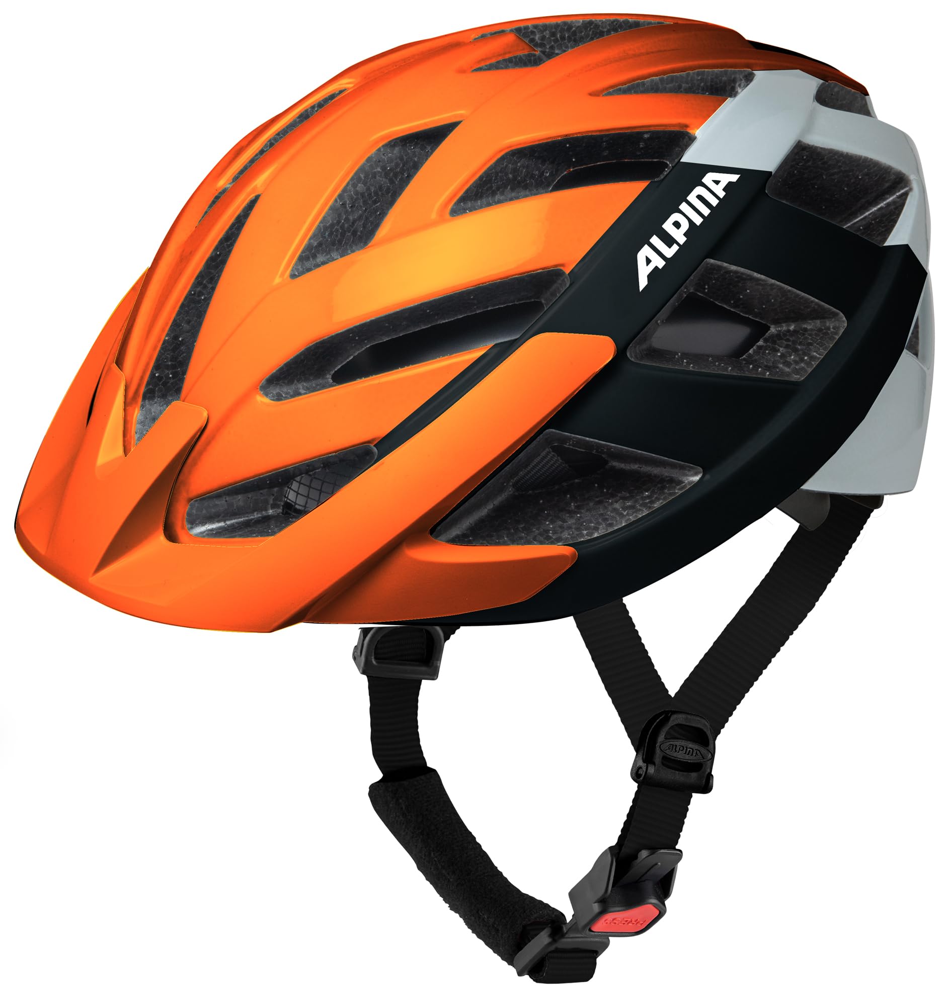 ALPINA PANOMA 3.0, orange-black-white gloss, 56-59 cm, optymalnie wentylowany kask turystyczny z opcjonalnym światłem LED dla dorosłych | Indywidualne dopasowanie rozmiaru – optymalna wentylacja – wyjątkowo lekka – idealna do miasta i na co dzień