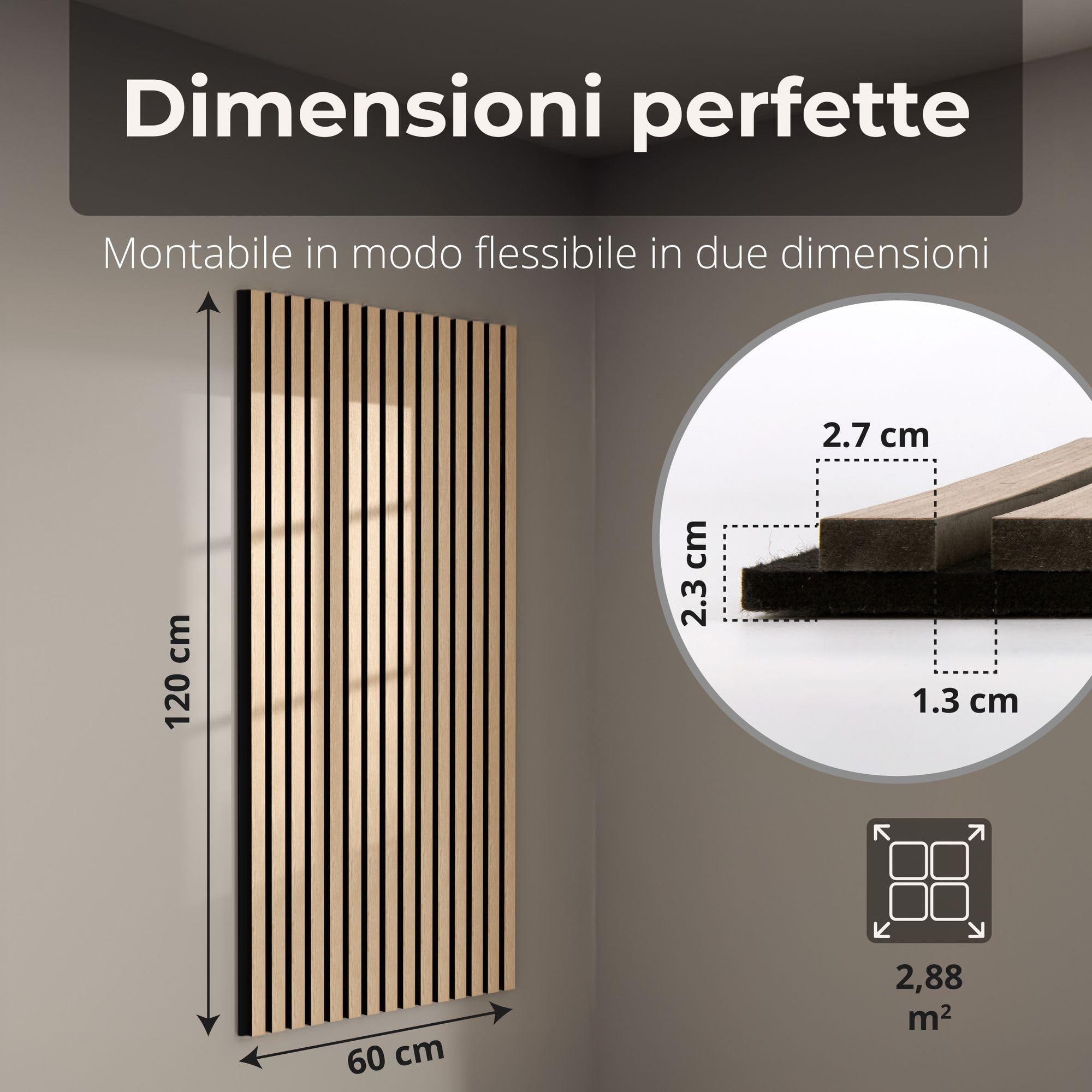 4 pannelli acustici in legno 120x60 cm con lamelle rovere chiaro – pannelli da parete per ridurre il riverbero in casa e in ufficio – rivestimento parete 3D interno