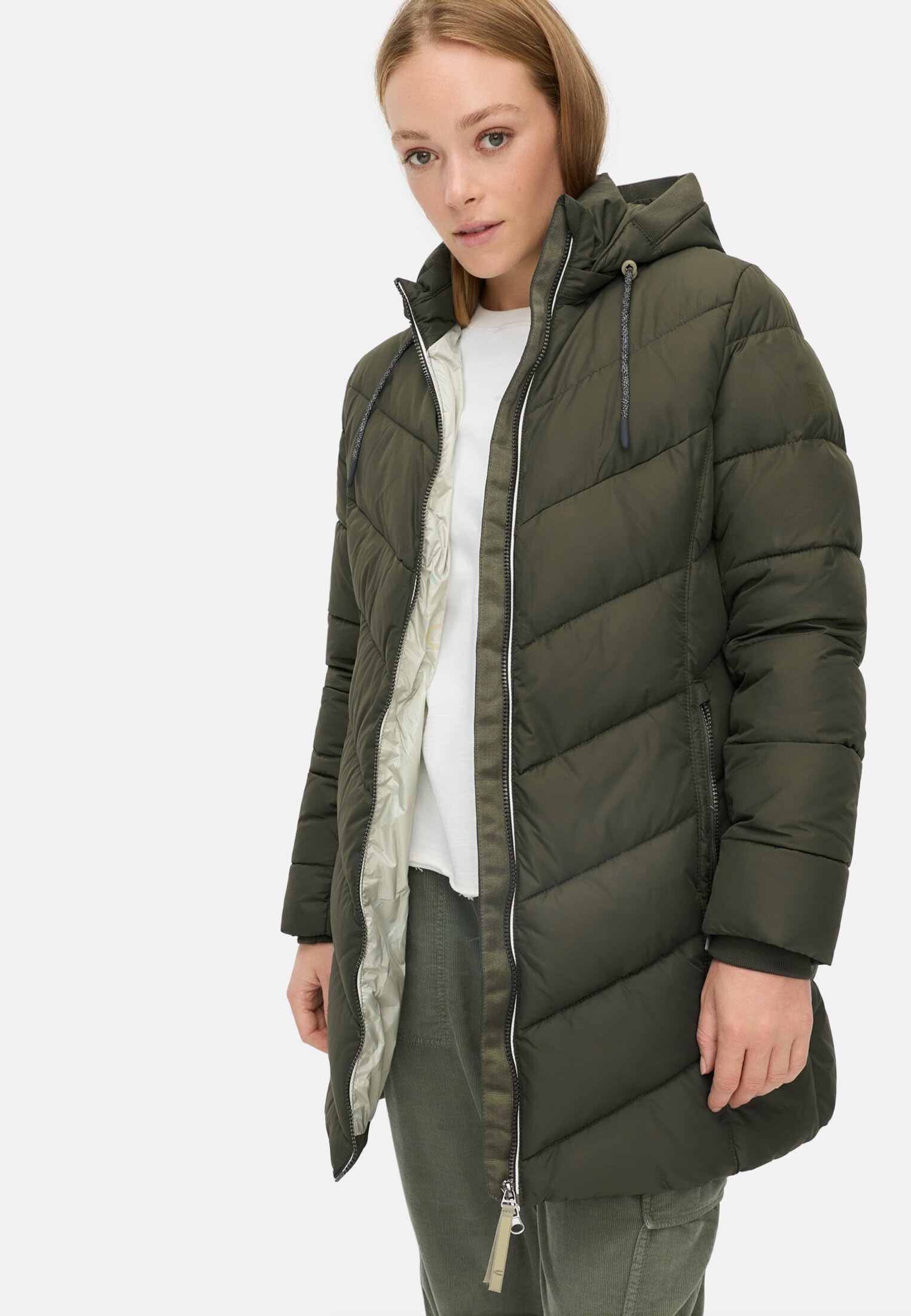 camel active Damen Wattierte Jacke mit Abnehmbarer Kapuze Waldgrün, womenswear-48