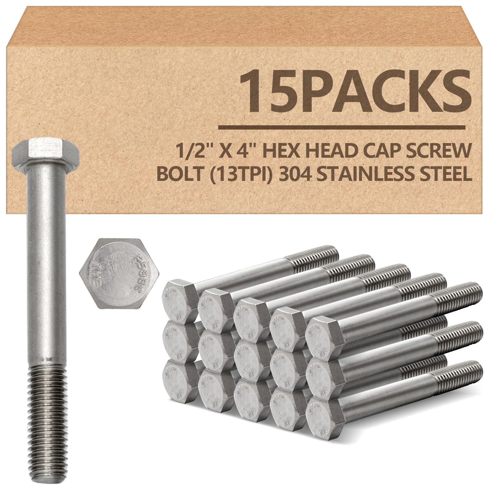 Photo 1 of Otoolling 1/2-13 x 4'' Hex Head Cap Screw Bolt (15 Pack)