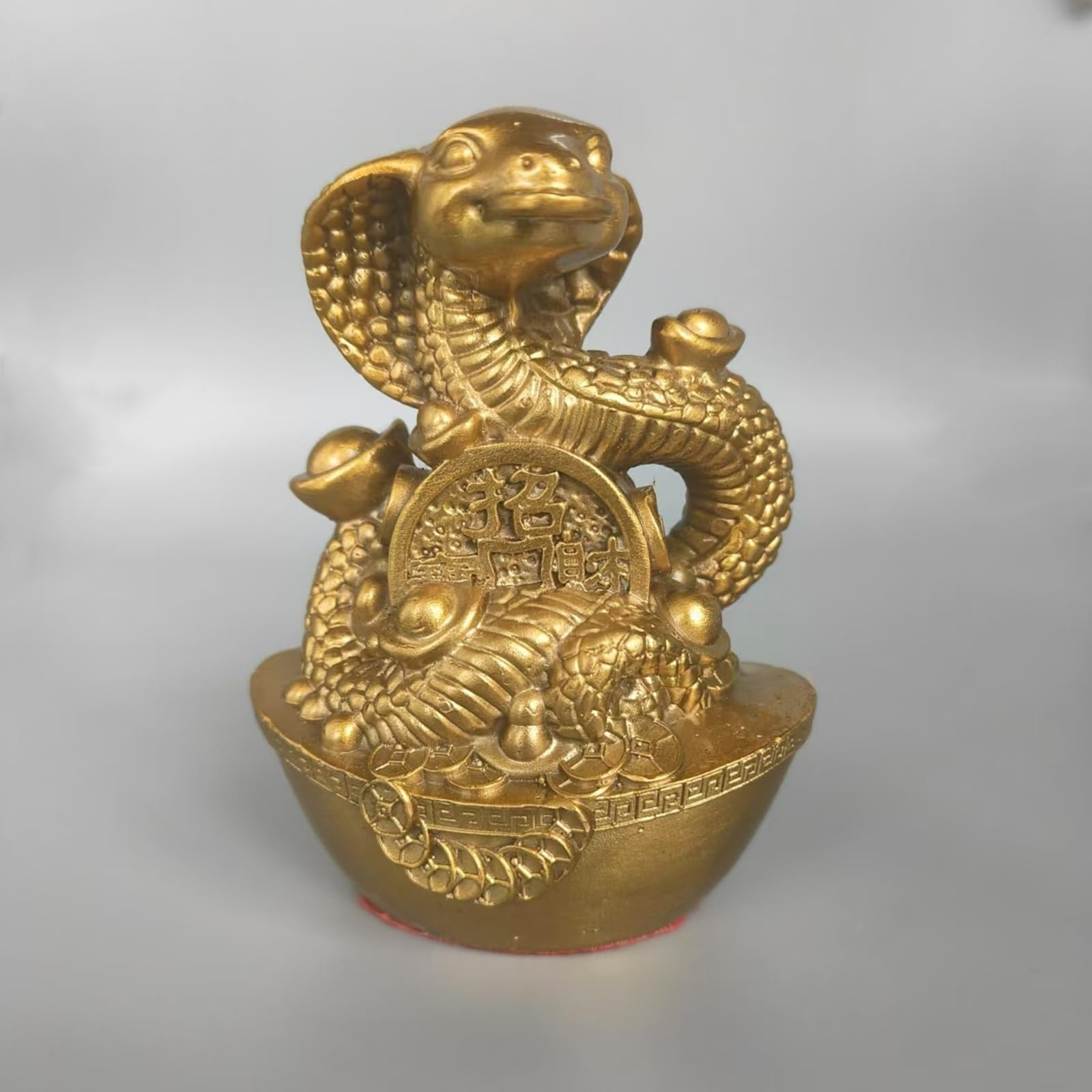YUZDNM Snake Statue, Brass Feng Shui Snake Figurine with Coins for Wealth and Success, 4.3"