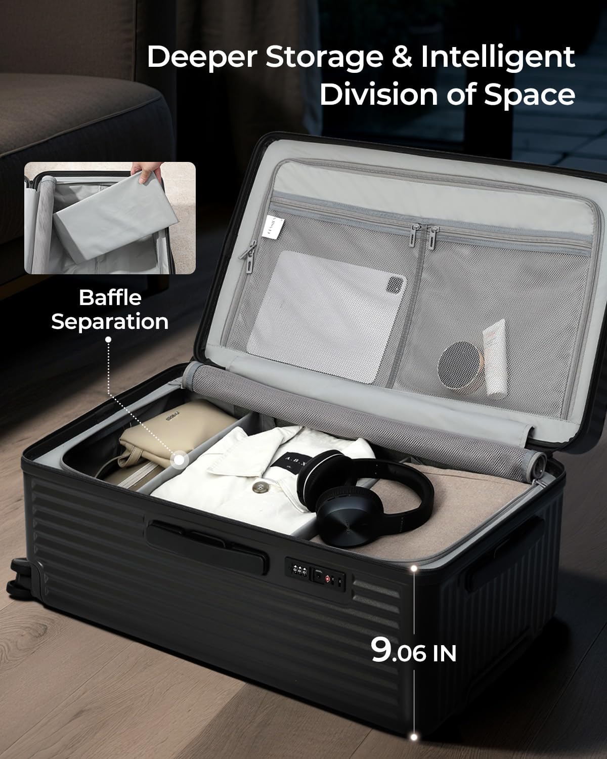 Trunk Luggage, 28 Inch Checked Luggage with Spinner Wheels, Lightweight PC Hard Shell Large Suitcase with TSA Lock, Removable Dividers (Black, 1PC)