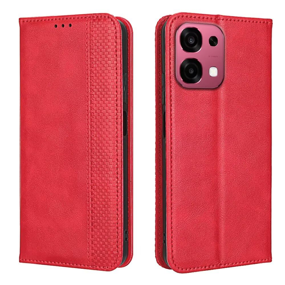 EASSGU Etui na telefon komórkowy do Oppo A6 Pro 5G (6,57 cala) Flip Folio PU skóra magnetyczna przełącznik etui ochronne [3 przegródki na karty] [1 portmonetka] Stand Case - czerwone