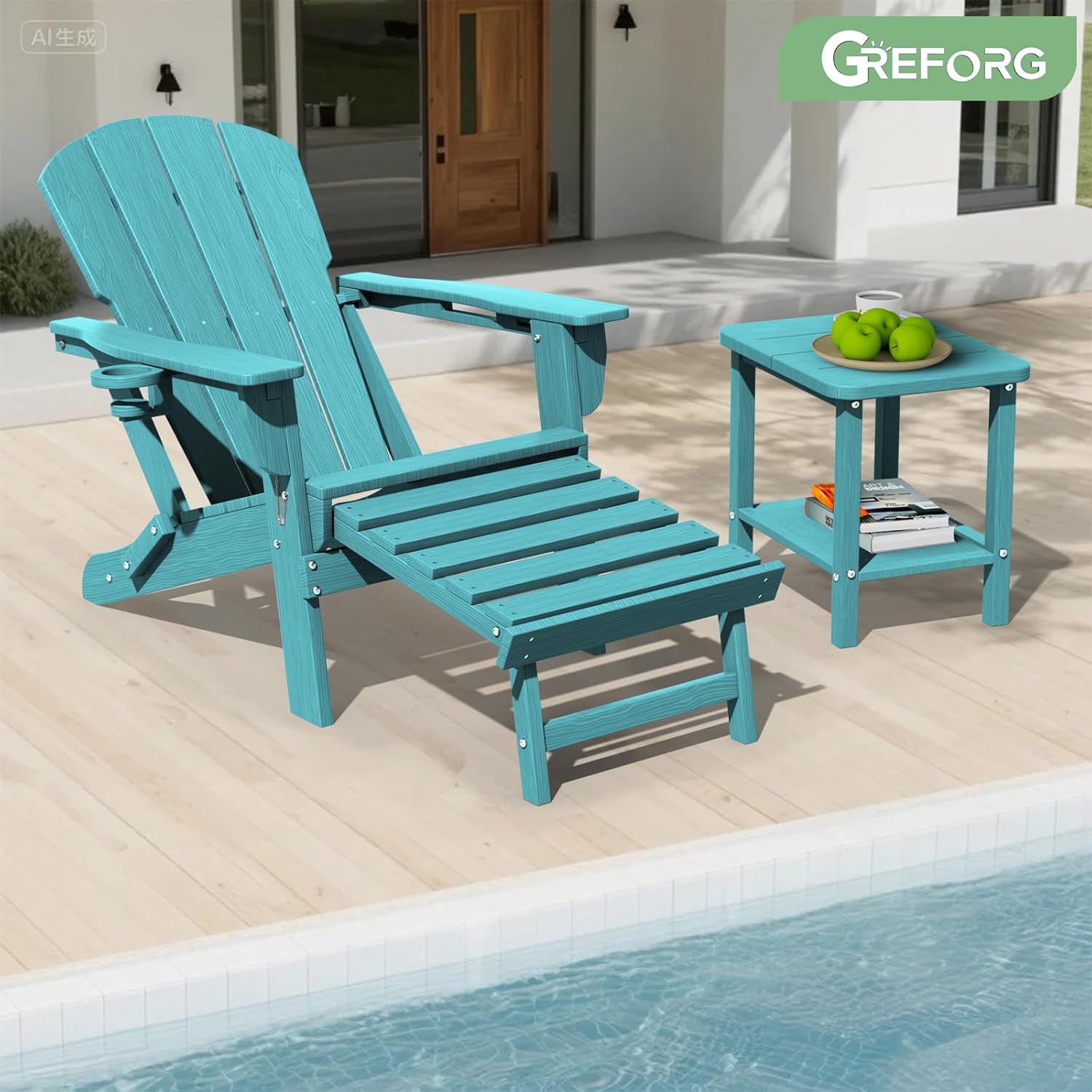 Patio Side Table, Small Rectangular HDPE Adirondack End Table for Outdoor Use in Pool, Garden, Lawn, Backyard,Aurba