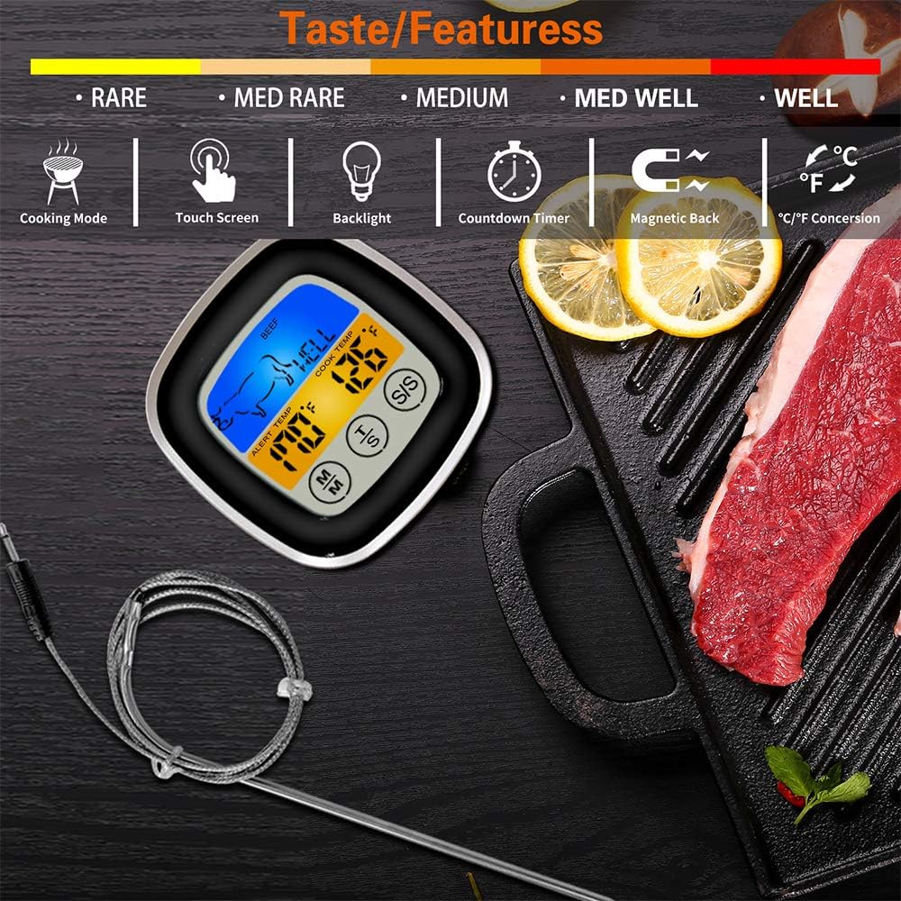 review Touchscreen Digital Meat Thermometer, 40in Probe Wire Instant Read Food Themometer for Cooking with Color LCD Display, Oven Safe Grill BBQ Smoker for Baking Bread Steak Chicken