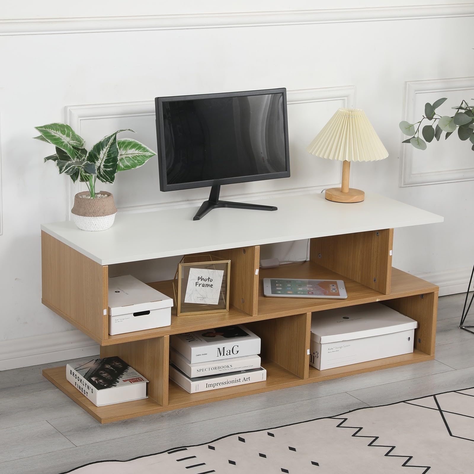 Amazon Brand - Umi Engineering Wood Floor Standing TV Entertainment Unit Set Top Box Stand TV Cabinet with Shelves & Drawer for Books & Décor Display Unit, Upto 55 Inches - TVU-005 (110x40x44 cm)-image-34