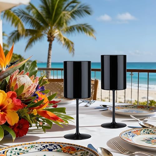 Miniatura 5 de Paquete de 12 copas de vino de plástico de 10 onzas, grandes y reutilizables, copas de champán vintage con tallo, vasos acrílicos inastillables para