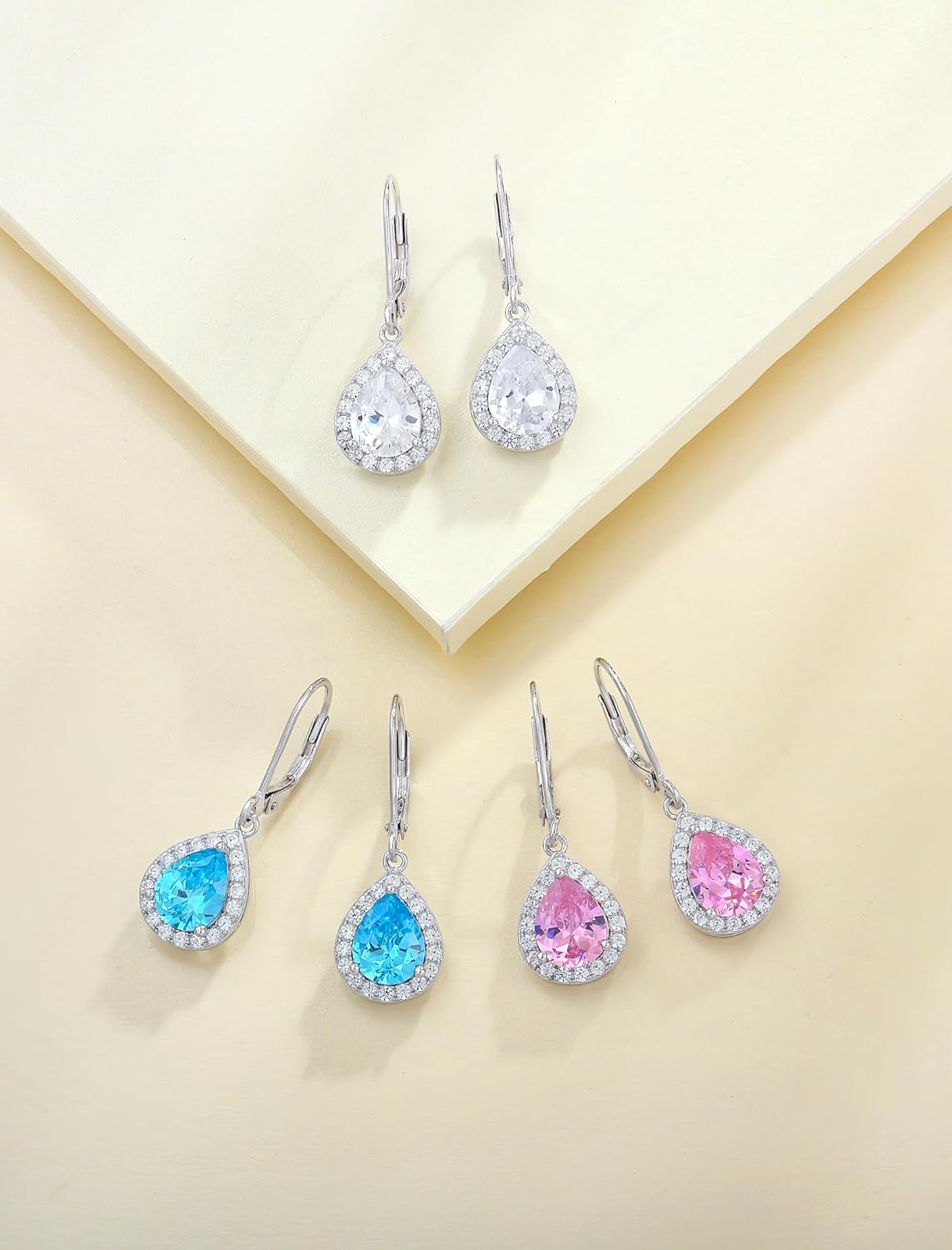 YL Halo Teardrop Dangle Drop Earrings 925 Sterling Silver Birthstone Leverback Jewelry for Women - Image 5