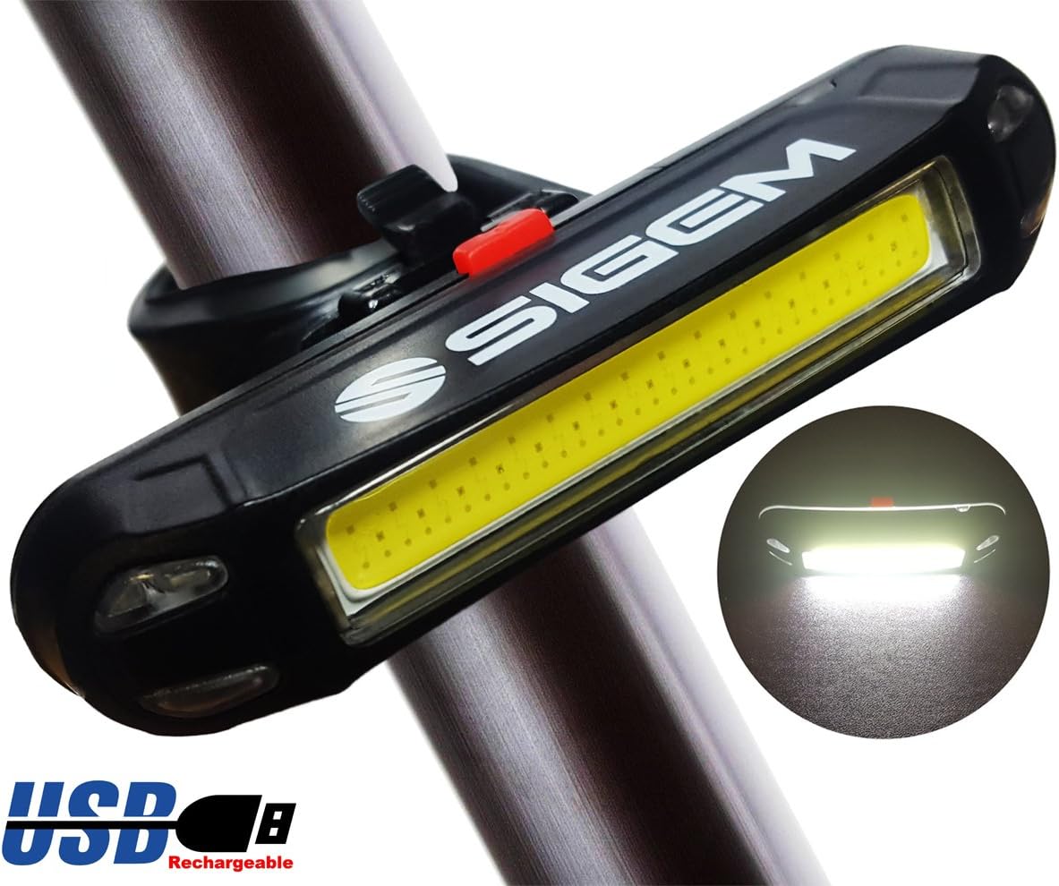 SIGEM Ultra Bright Bike Tail Light, Headlight, USB Rechargeable, Bicycle Flashing Rear taillight, LED Safety Warning Strobe Head Light, Also for Helmet and Backpack Max.120 Lumens