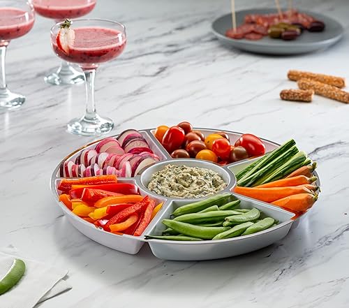 Vista 27 de Plasticpro 6 bandejas seccionales redondas de plástico para servir/platos transparentes, paquete de 2 Claro