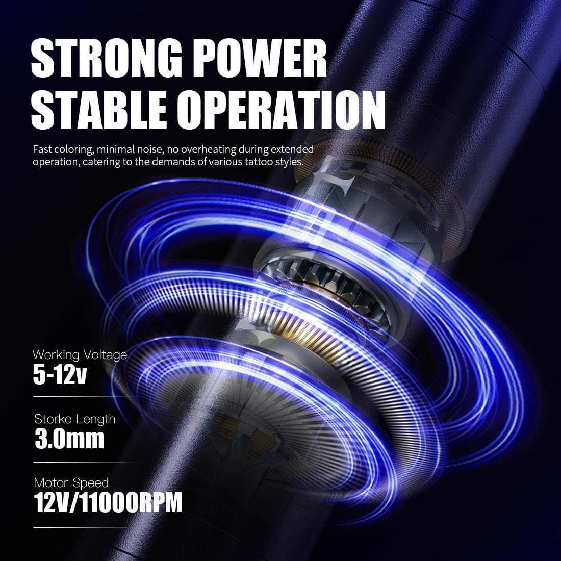 Mast Tattoo Tour Fly Wireless Rotary Tattoo Pen Machine Gun Lightweight Slim 3.0mm Stroke Length for Women Artists (Black)