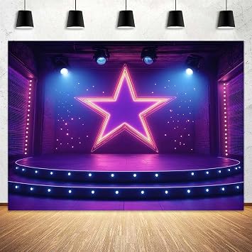 10x8 ft Show Stage Backdrop Purples Star Spotlight Hall Club Rockstar Music Party Background Dance for Movie Night Performance Party Banner Studio Props