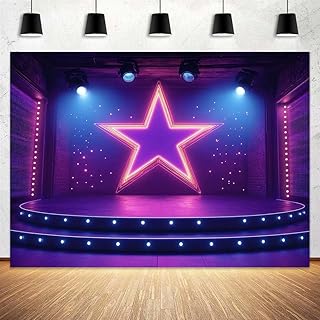 7 x 5 ft Show Stage Backdrop Purples Star Spotlight Hall Club Rockstar Music Party Background Dance for Movie Night Performance Party Banner Studio Props