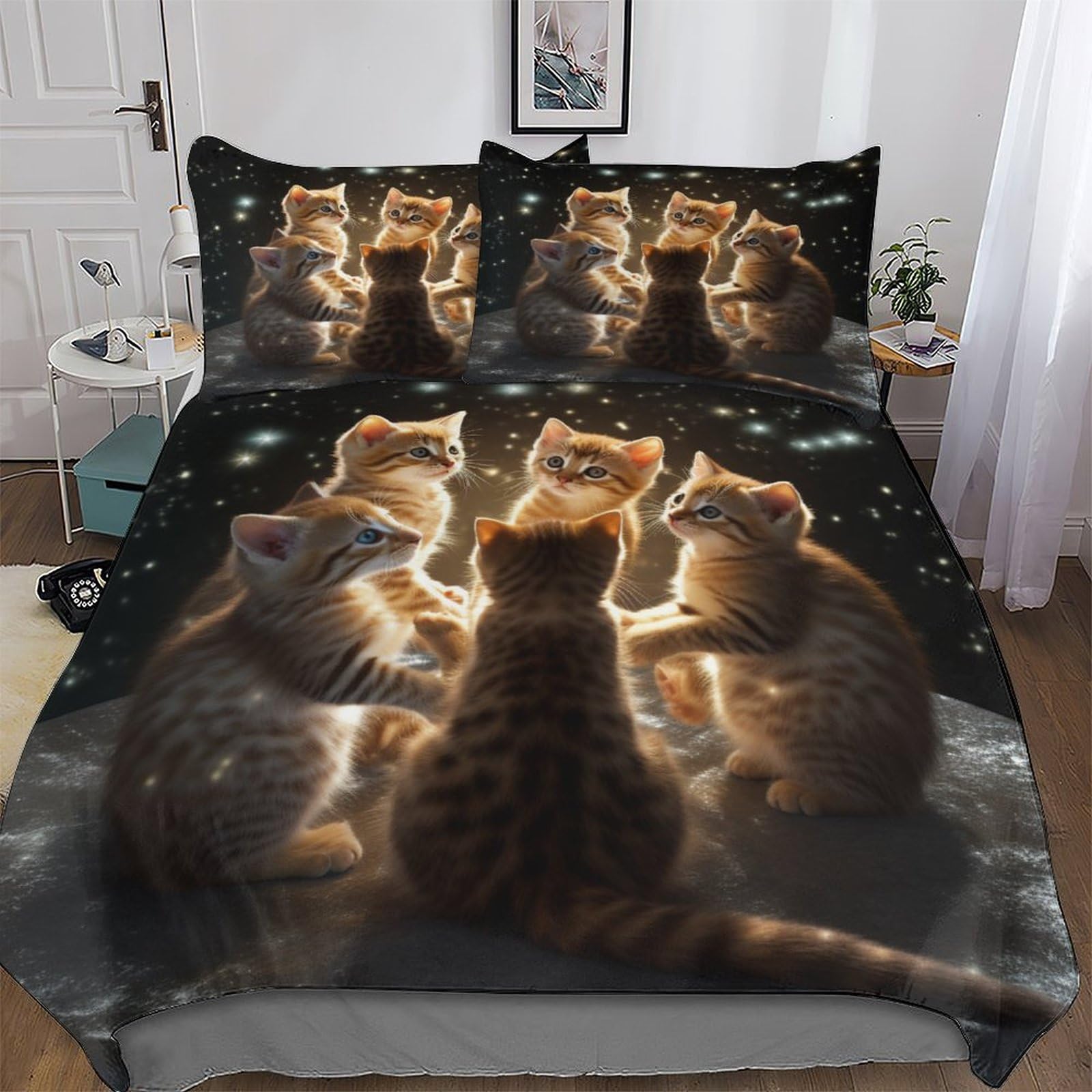 Housse de couette chat lit king 220x240 en douce microfibre