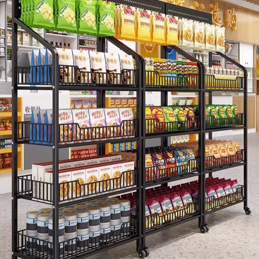 Scaffale per snack in metallo a 3 ripiani, portatile, per piccoli alimenti e bevande, ideale per negozi e negozi di alimentari