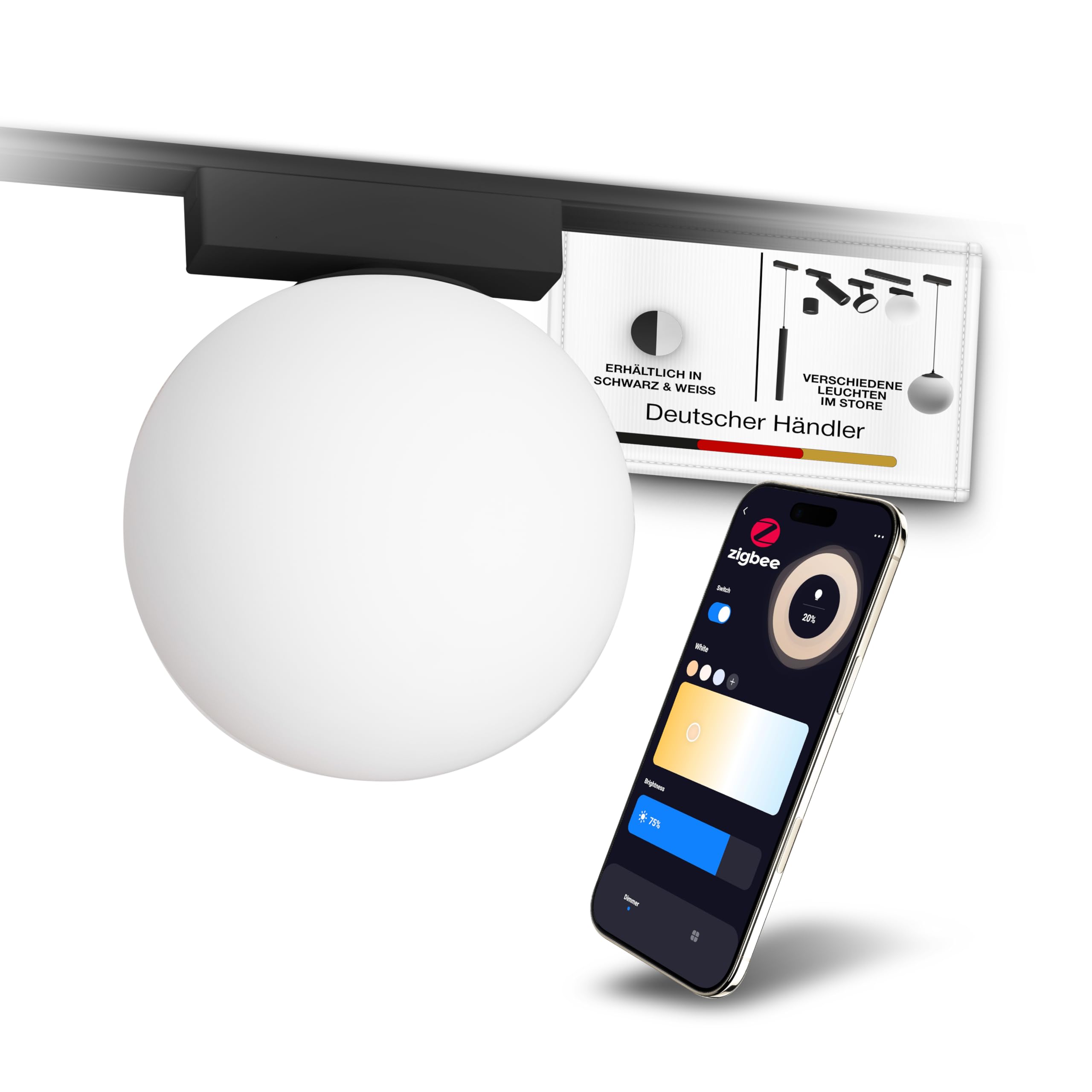 LED Kugelleuchte Zigbee dimmbar 9W Deckenleuchte für Schienensystem Schwarz