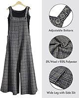 Vista 6 de YESNO - Enterizo holgado de estilo informal, overol con pantalones largos de pierna ancha, de algodón y con bolsillos, para mujer