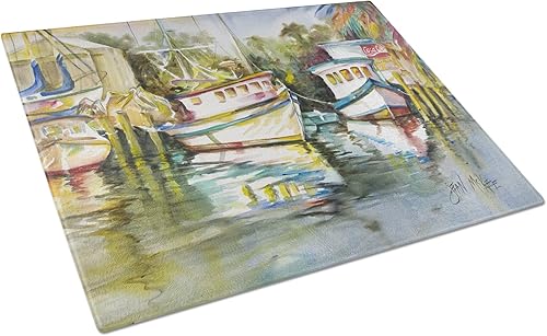 Caroline's Treasures JMK1047LCB Tabla de cortar de vidrio para mercado de pescado, Tabla de cortar y servir de cocina de vidrio templado decorativa