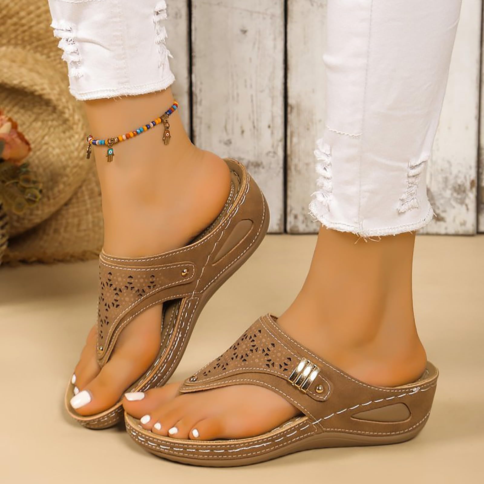 Orthopedic Sandals for Women Summer Dressy, Women Summer Comfortable Mesh Hollow Sandals Arch Support Wedge Slip on Sandals Flip Flops Sandals Shoes