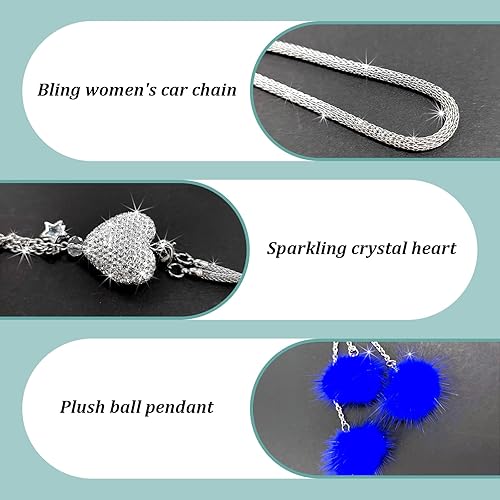 Miniatura 9 de Ziciner Accesorios para el interior del automóvil con diamantes brillantes, adorno colgante de espejo de automóvil para mujer, corazón de amor y