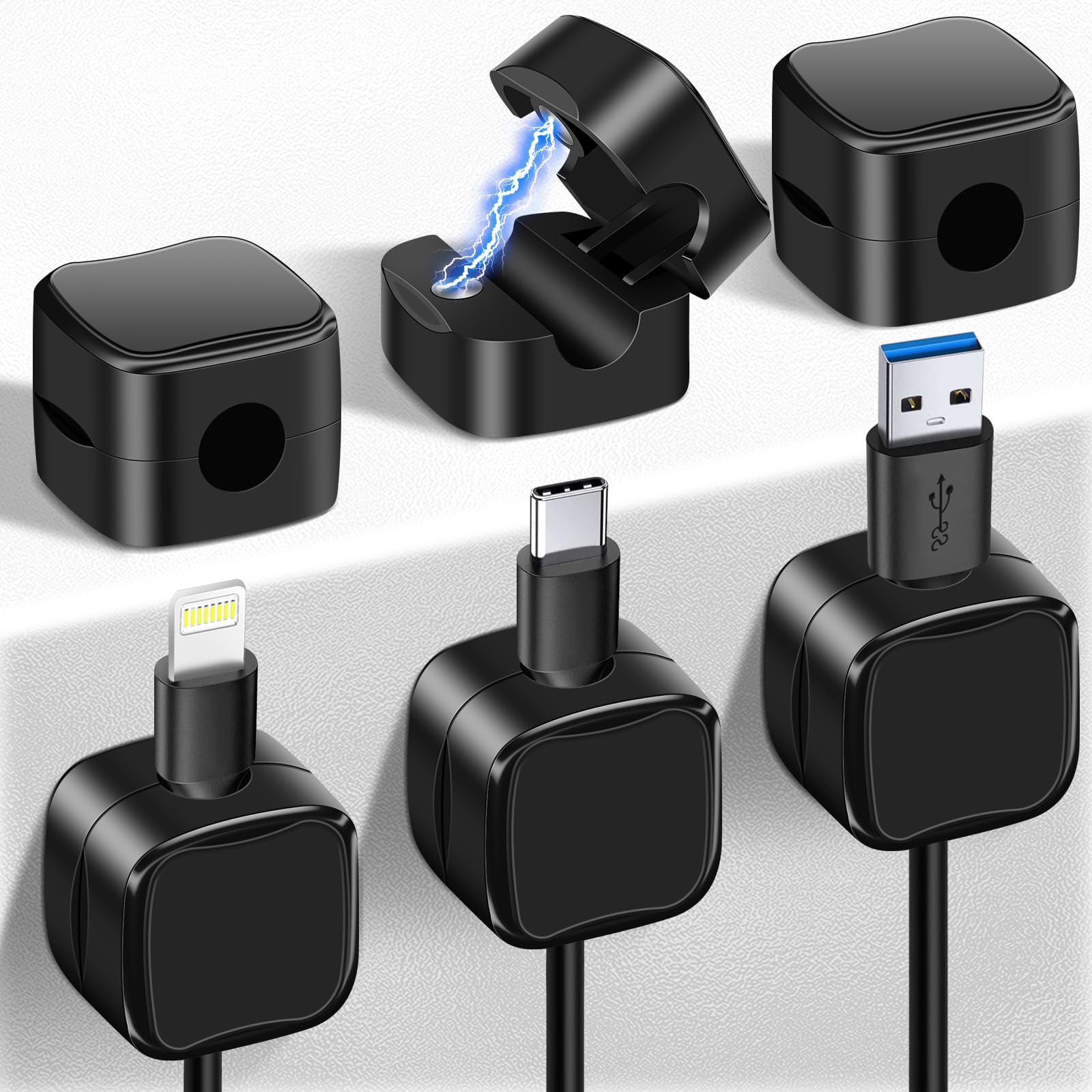 Upgrade Magnetic Cord Organizer, Cable Clips Management Adhesive Wire Holder for Office Supplies, Nightstand, Kitchen,Wall, Car 6 Packs