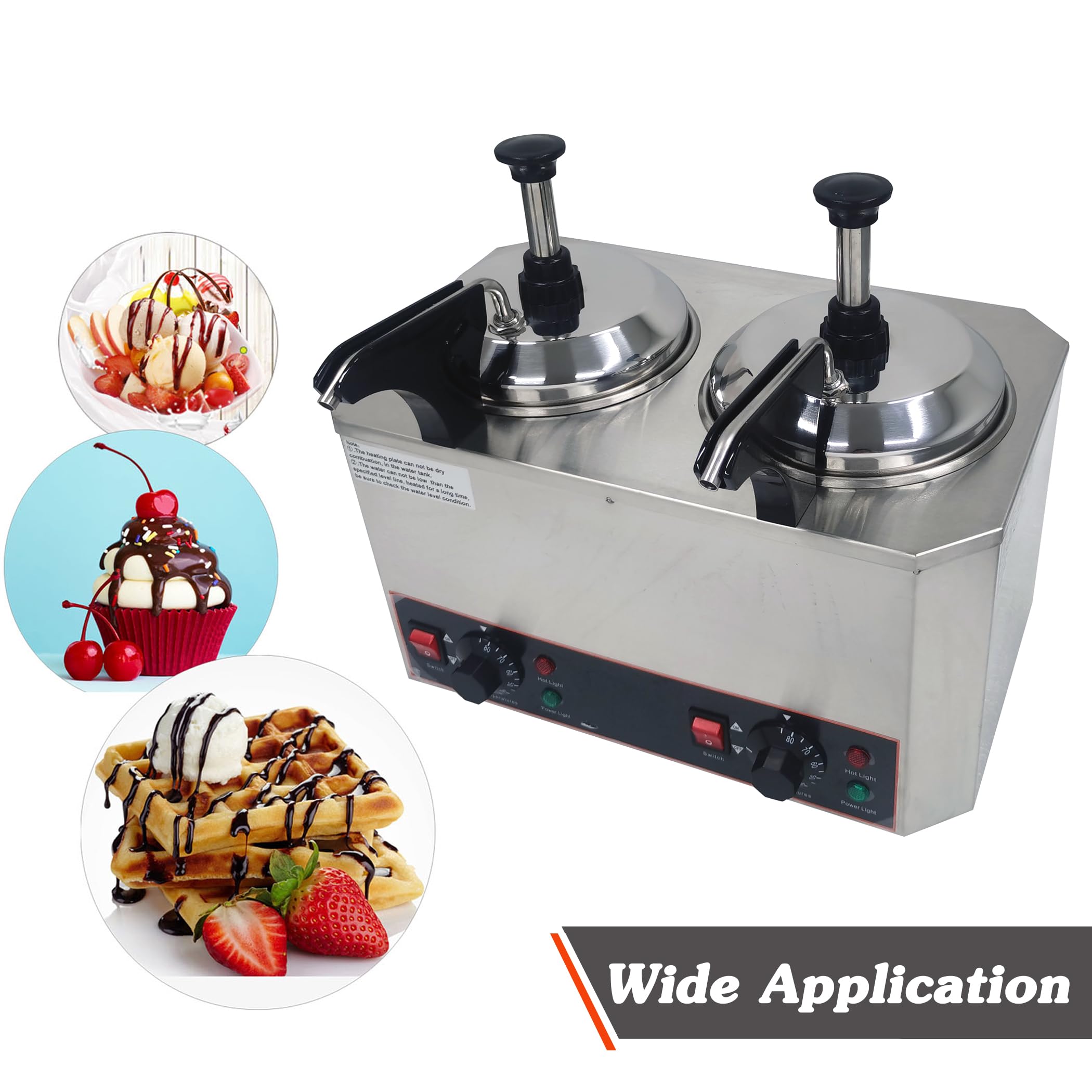 INTSUPERMAI 110V Electric Sauce Warmer Heater Nacho Cheese Warmer with Heated Pump 2 Pots Electric Hot Fudge Dispenser with Pump for Fudge, Cheese, Caramel