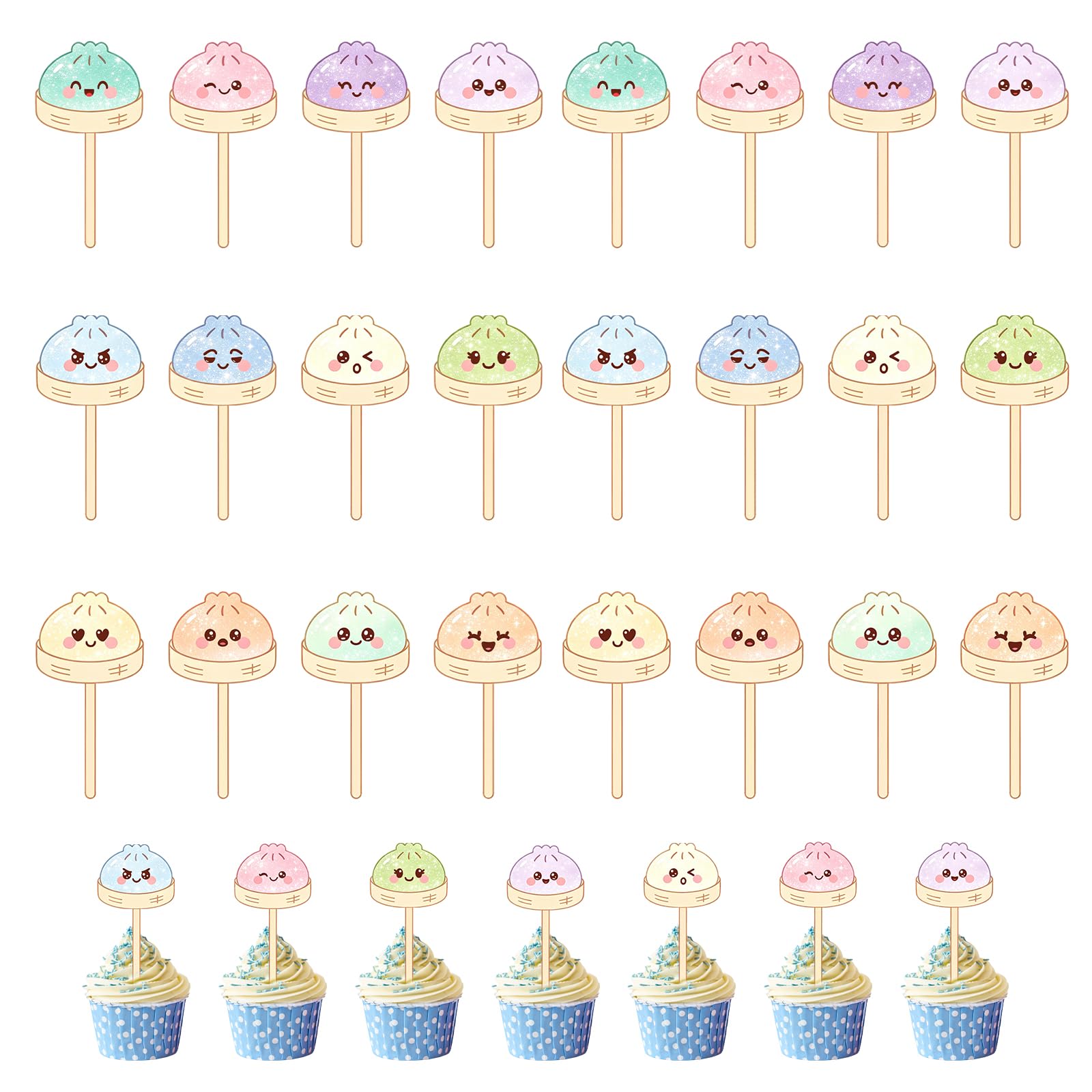 24Pcs Dumpling Birthday Party Cake Topper Labels Decorations