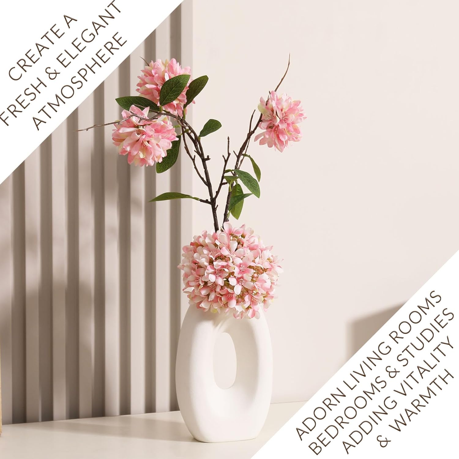 Fake Flower Bouquet and Vase Set, Faux Flower Arrangement for Decorating Living Room and Offices, Realistic Artificial Flowers Made of Silk & Plastic, Floral Decoration with Pink Blossoms - Image 6