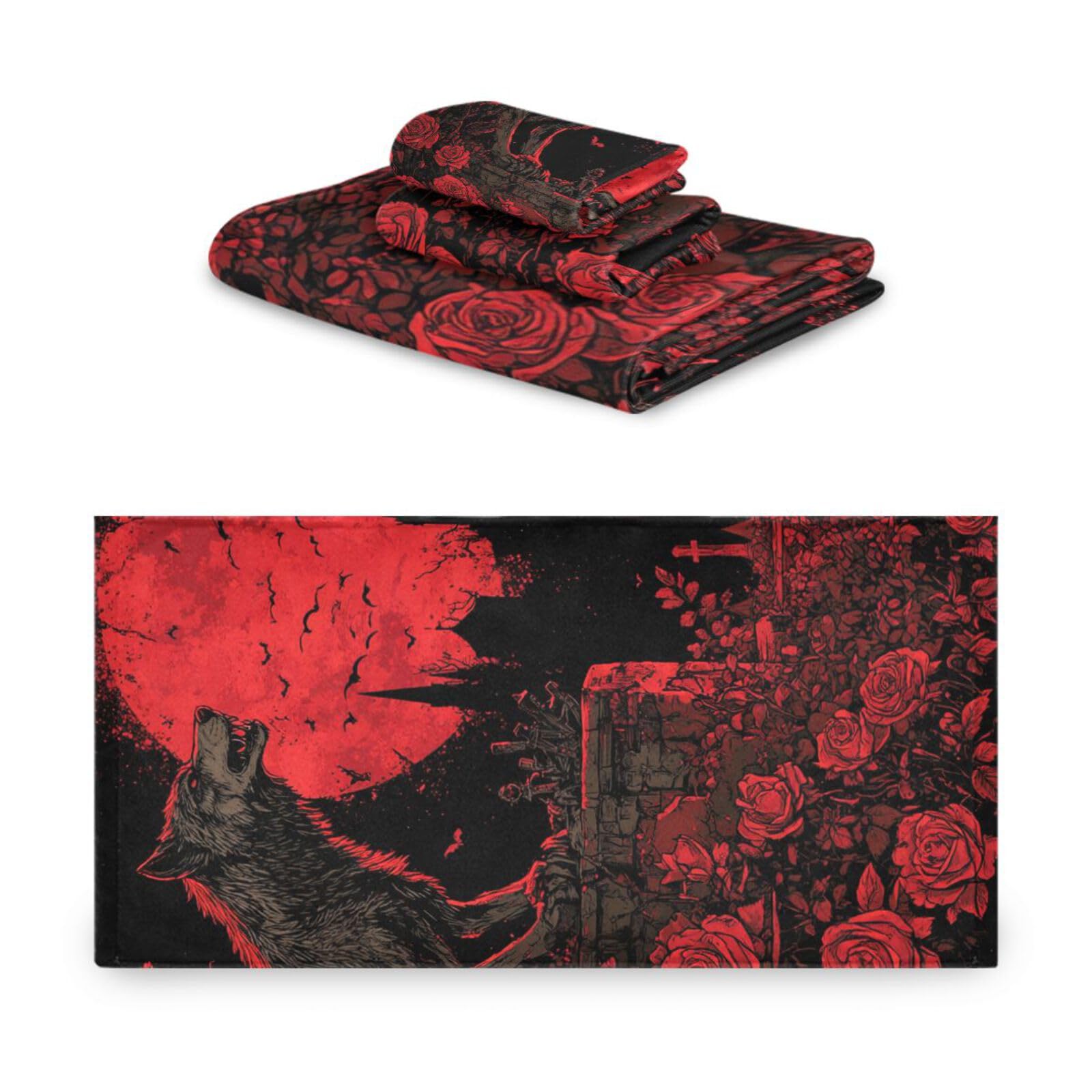 Set di 3 asciugamani per il viso con castello di vampiri gotici, ad asciugatura rapida, 1 asciugamano da bagno, 1 asciugamano per mani, 1 panno per la casa, cucina, hotel, palestra, nuoto, spa