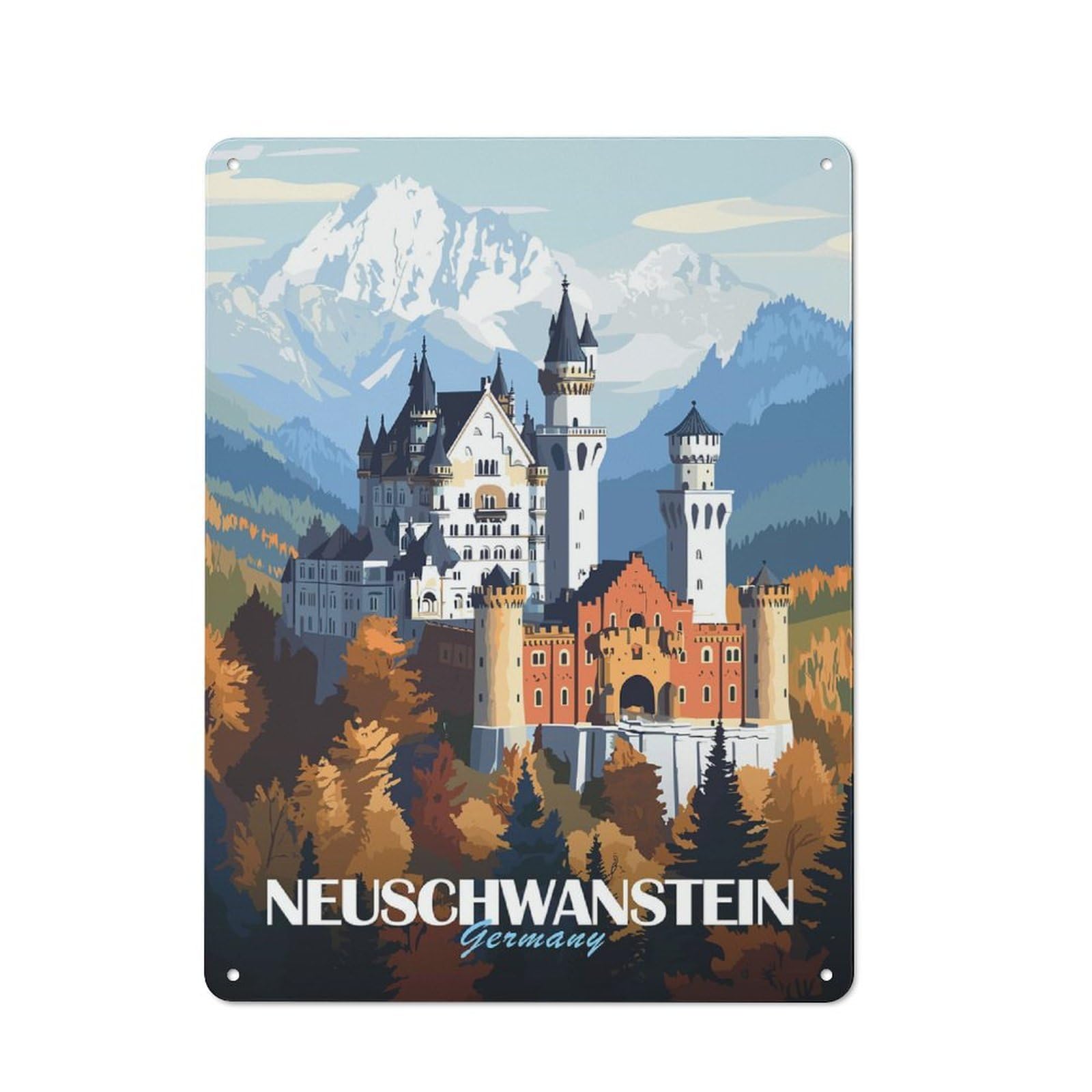 Junmoney Style-24 Neuschwanstein Castle Cafe Metal Sign 40X30cm, Bistro Style Bistro Wall Plaque For Coffee Bar, Small Shop Or Dining Room
