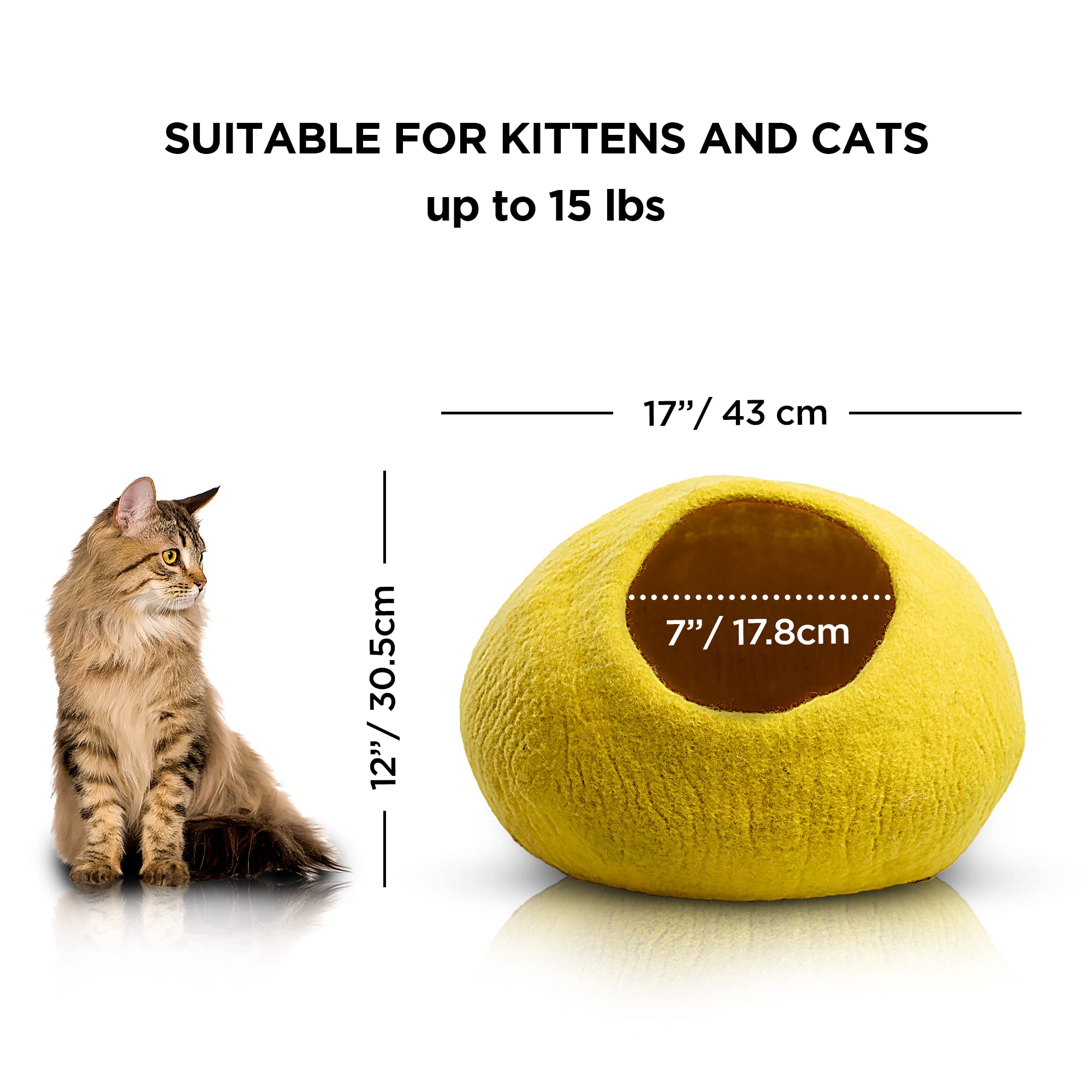 Woolygon Wool Cat Cave Bed Handcrafted from 100% Merino Wool, Eco-Friendly Felt Cat Cave for Indoor Cats and Kittens