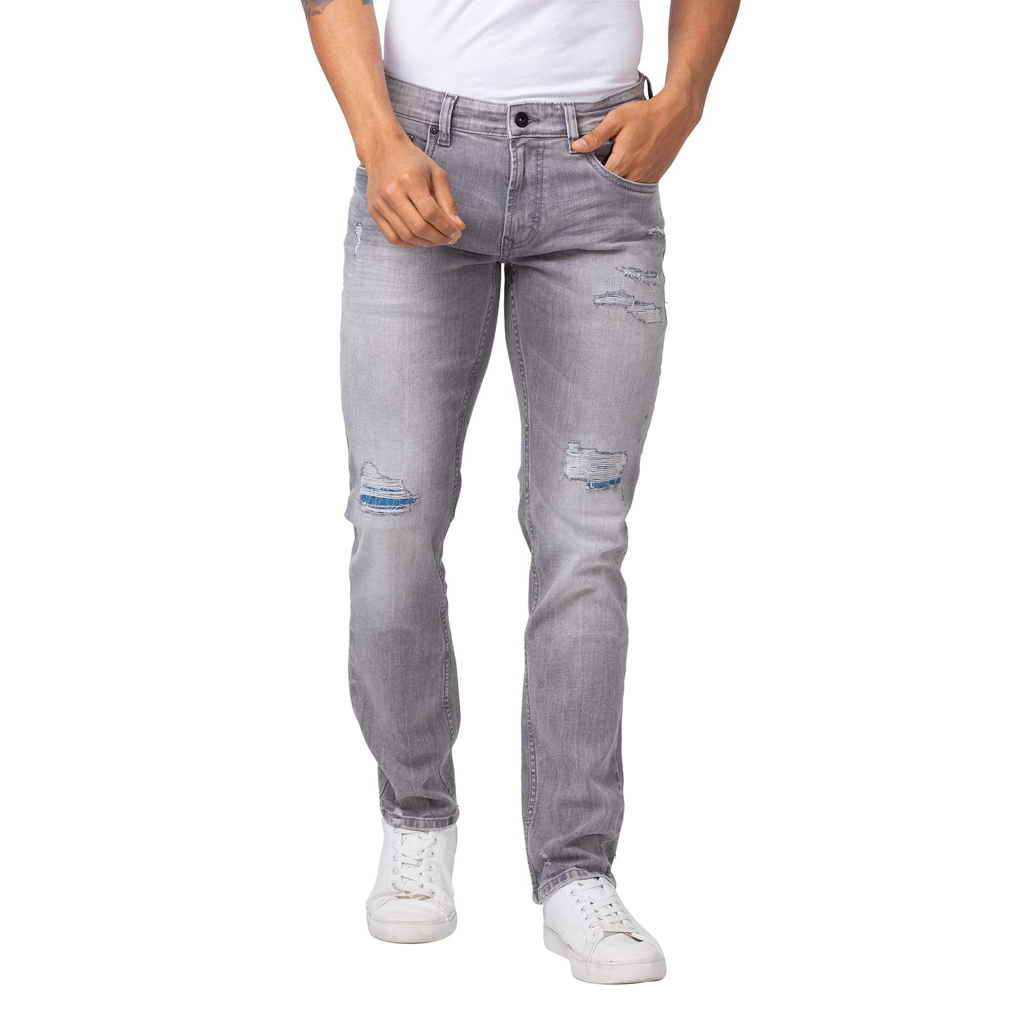 Men Grey Cotton Regular Fit Narrow Length Jeans (Rover)-image-1