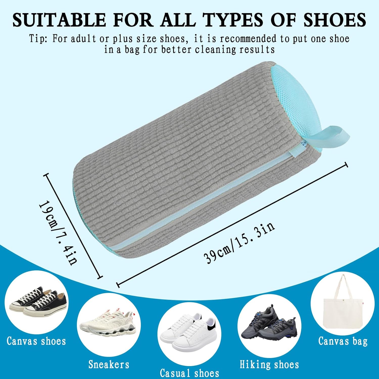 Shoe Washing Bag, Laundry Shoe Bag, Reusable Shoe Washing Bag, 360 ° Deep Cleaning,Suitable for All Shoe Types, With Self-Locking Zipper, 2-pack (Grey)
